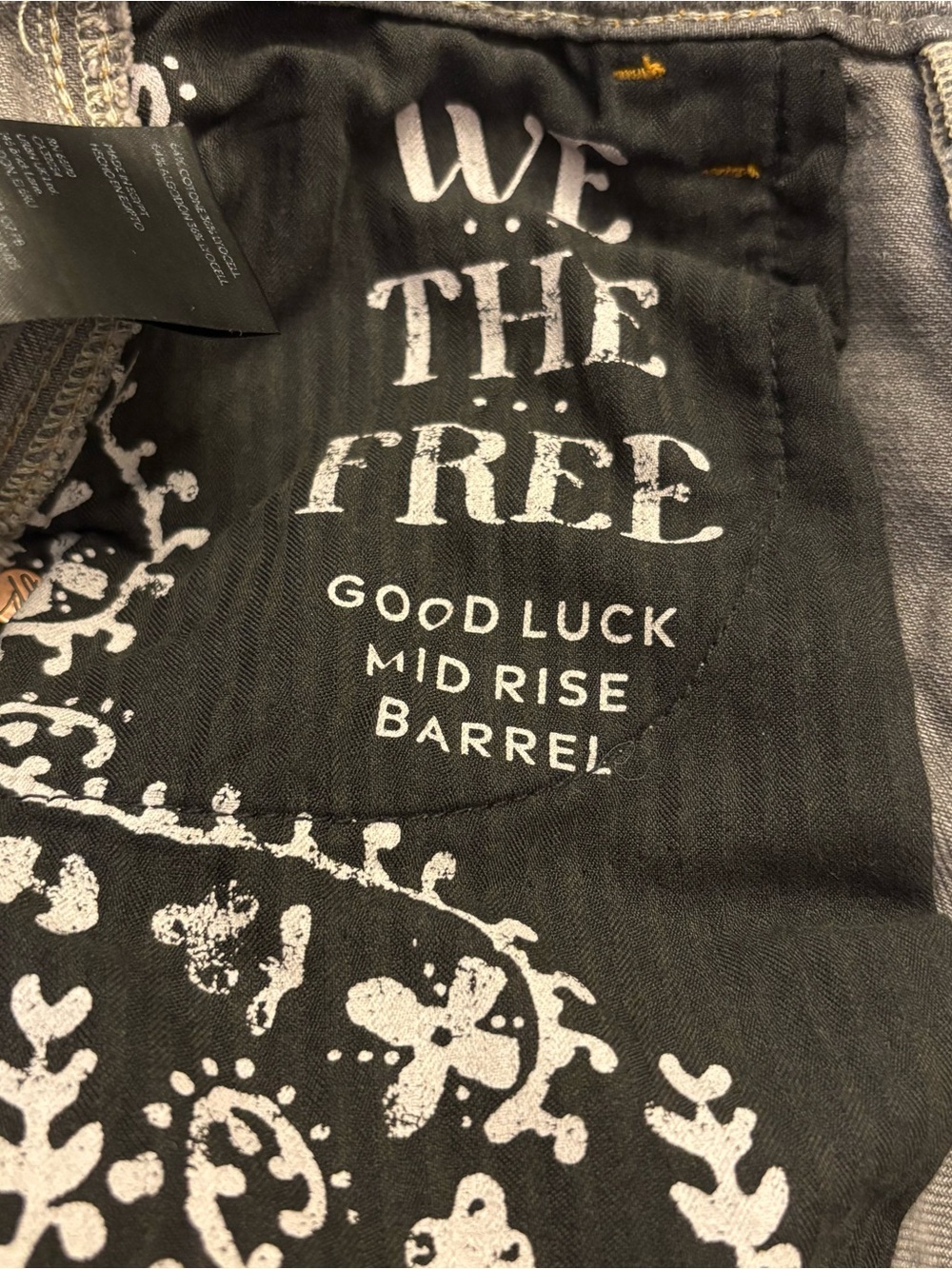 We The Free Good Luck Mid-Rise Barrel Jeans 27 Splatter Gray Baggy Wide Grunge - Picture 7 of 16